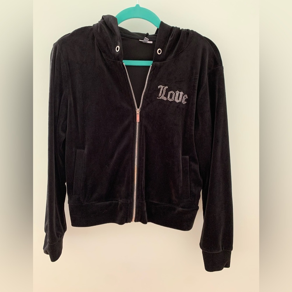 Velvet Track Suit Top with Rhinestones